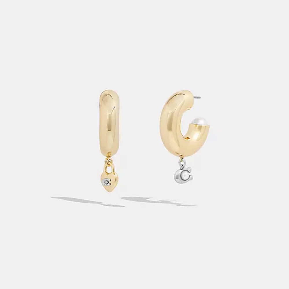 NWT Coach Signature Chunky Heart Hoop Earrings